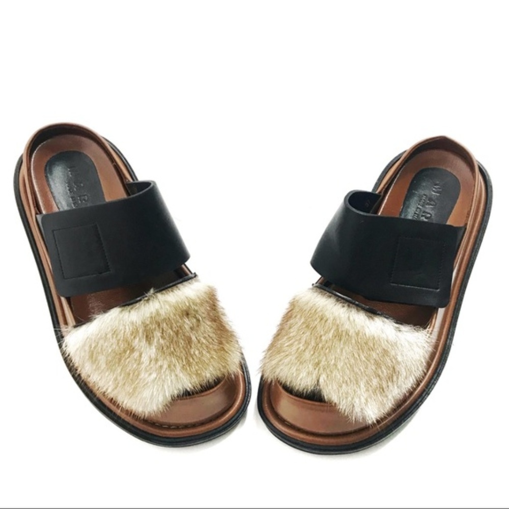 Marni Women’s Brown/Black Sandals with Fur size 37